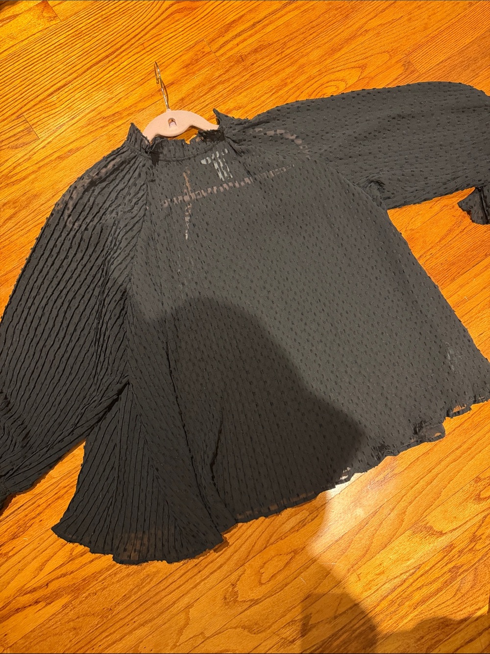 H&M Black Sheer Pleated Dot Blouse